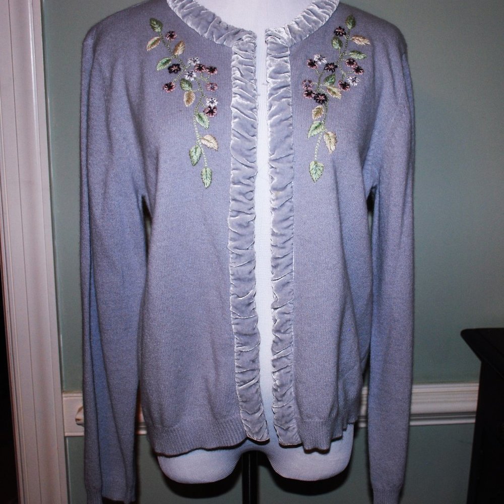 Gorgeous Lavender/Blue Angora/Velvet Cardigan